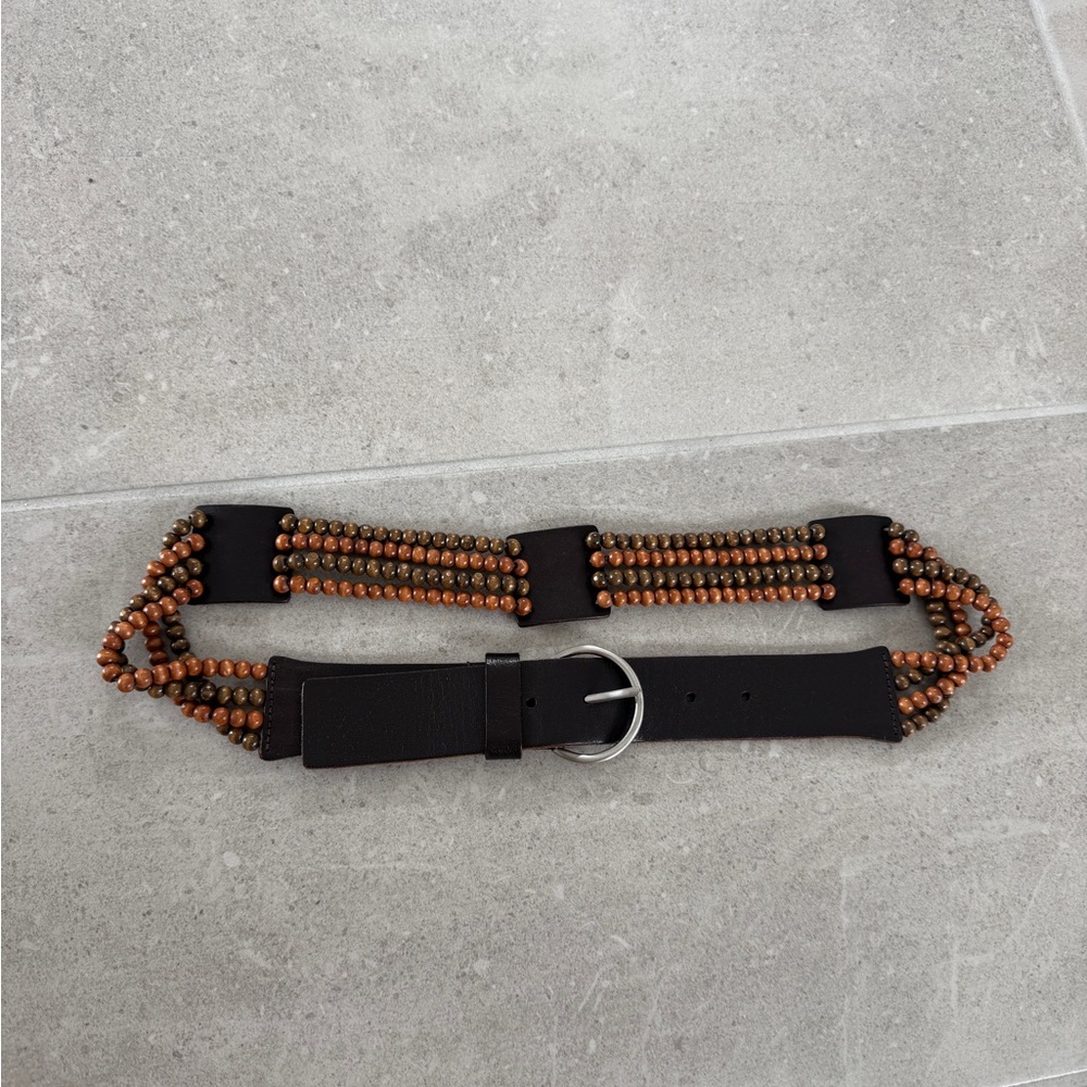 Vintage Esprit brown leather belt with beaded accents - size 80 - 100% leather